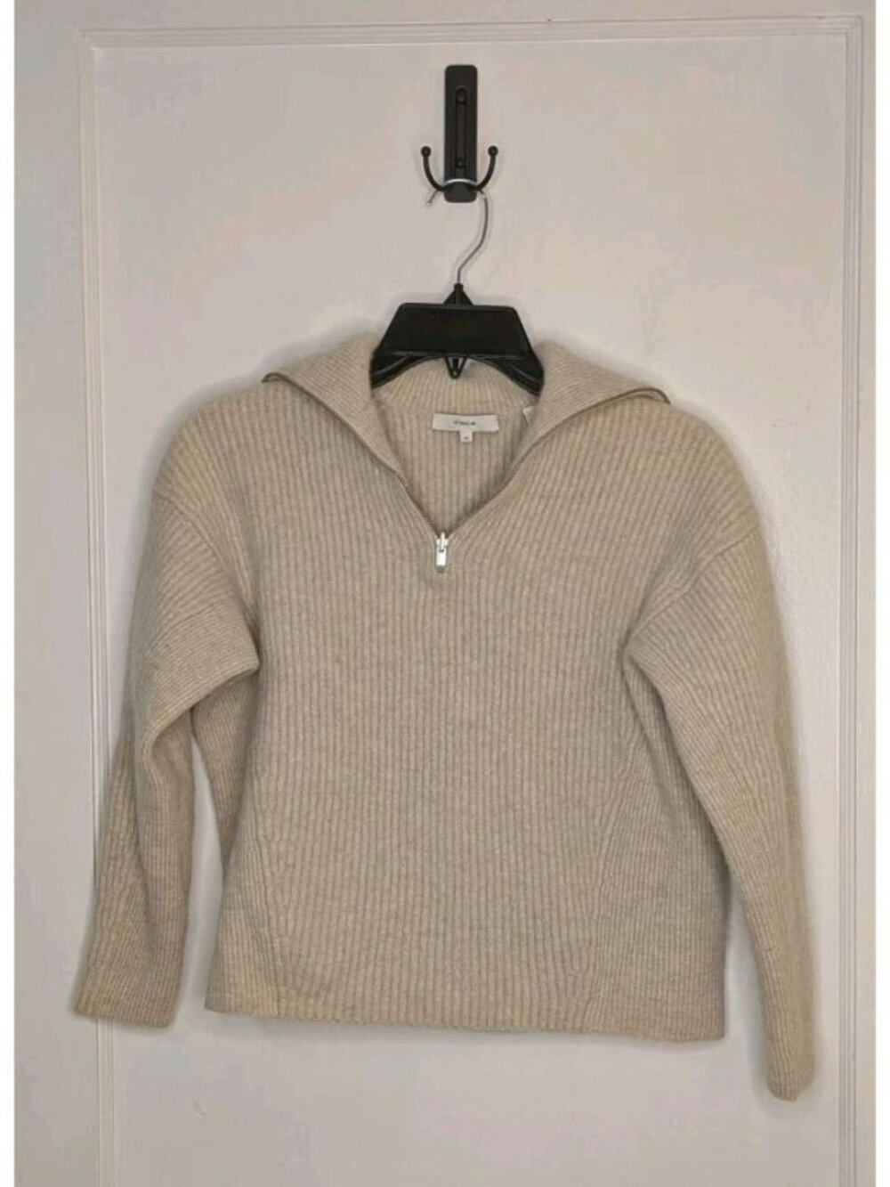 Vince Sz XS Half Zip Ribbed Wool Cashmere Blend Sweater Oat